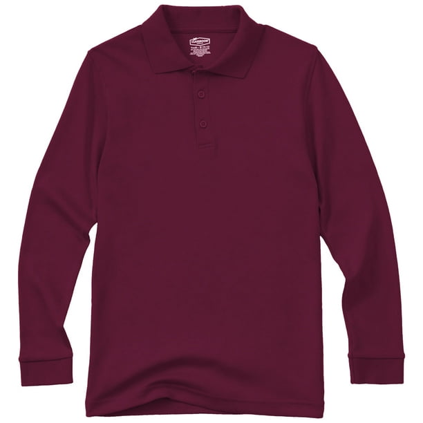 M Burgundy Classroom School Uniforms Boys Big Youth Unisex Long Sleeve Interlock Polo